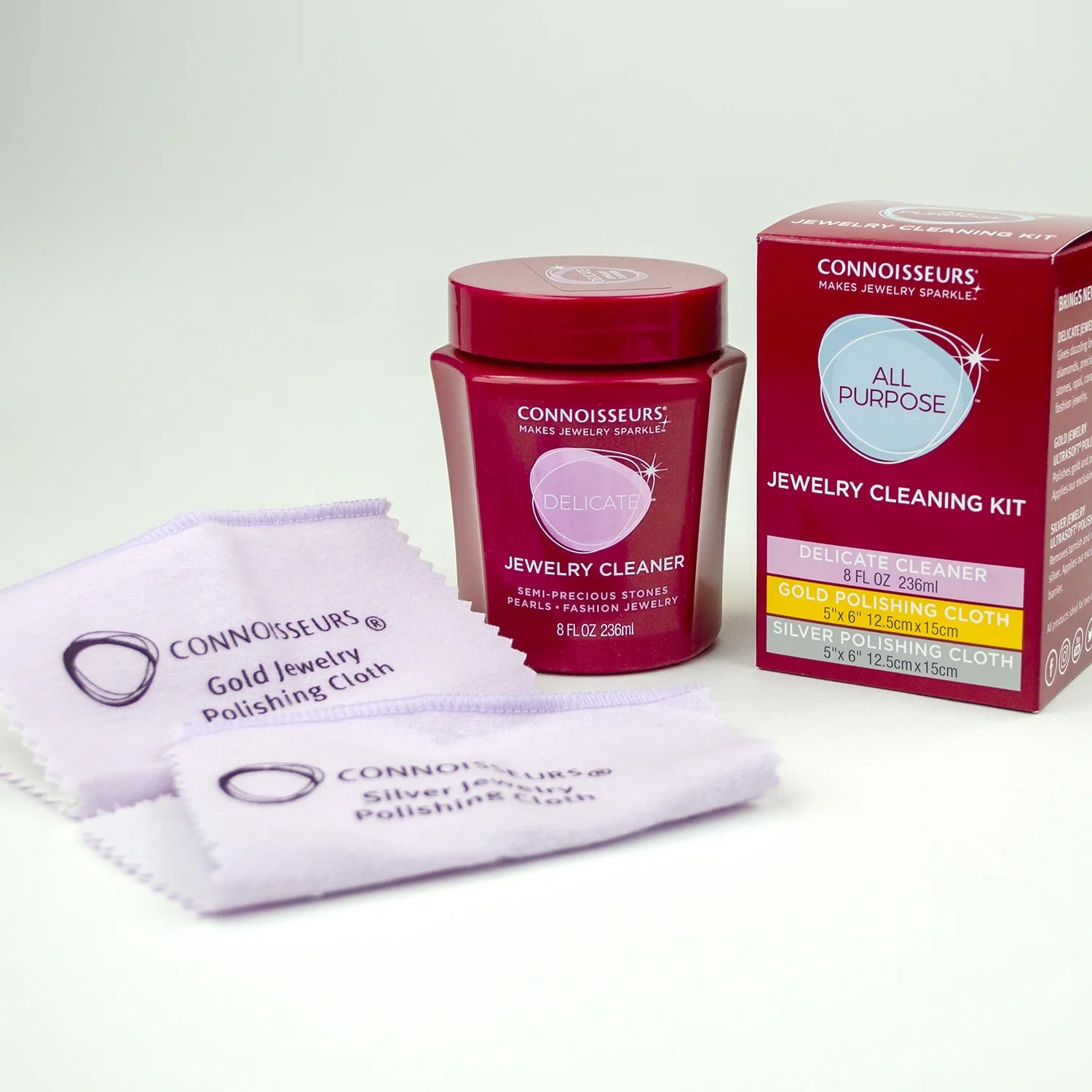 All-Purpose Jewelry Cleaning Kit with Cleaner Solution and Polishing Cloths